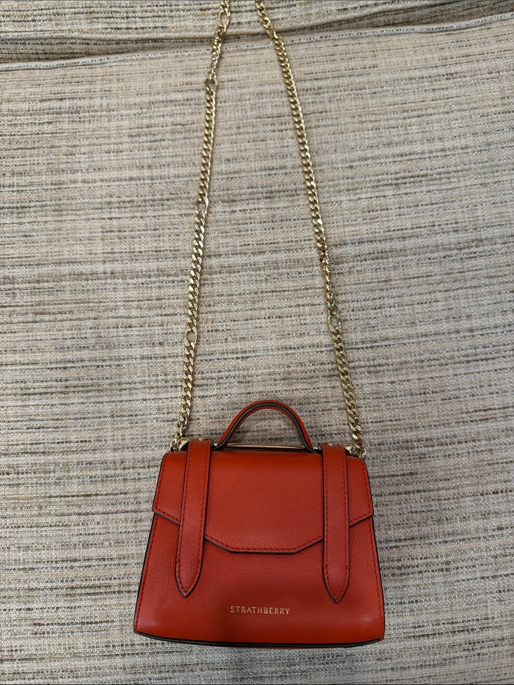 Strathberry Mini Crossbody in Burnt Orange with Gold Chain